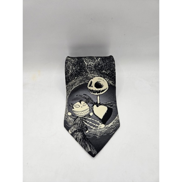 Vintage The Nightmare Before‎ Christmas Tie Mens Black/Gray Disneyland Silk 90's
